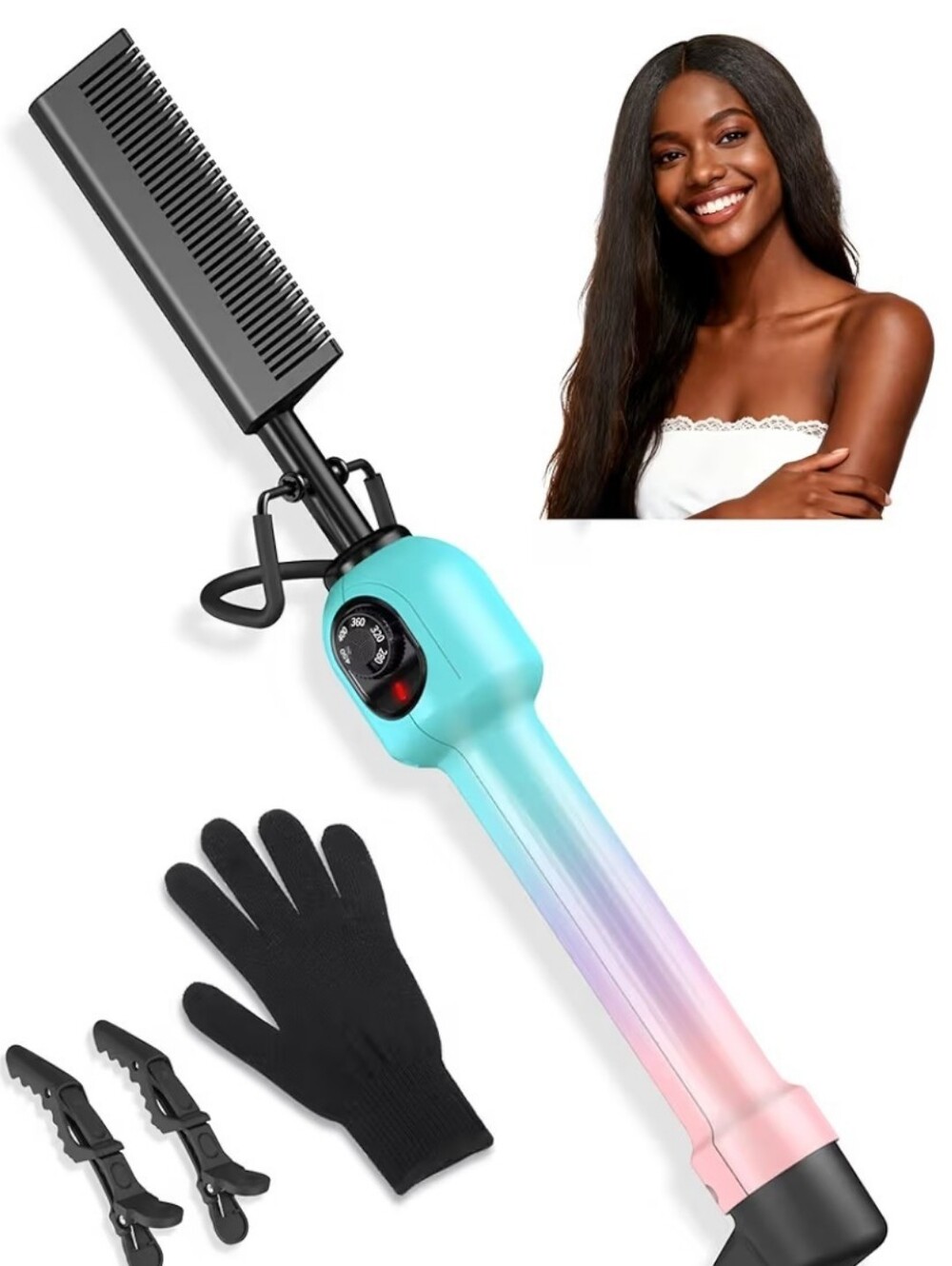 Hot Comb/Electric Pressing 5 Heat Settings 280–450°F, Dual Voltage 100–240V